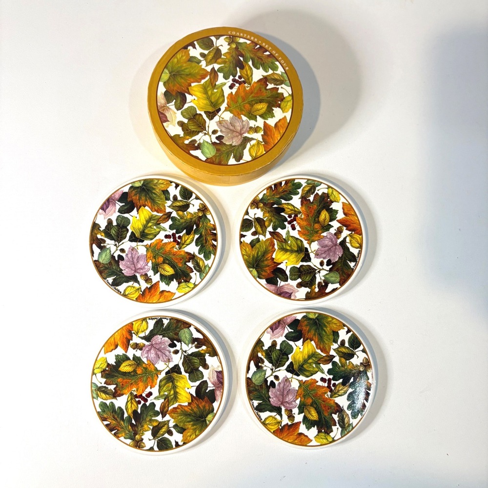 Pamela Gladding Autumn Leaf Coaster Set of 4 Round Fall Botanical Thanksgiving